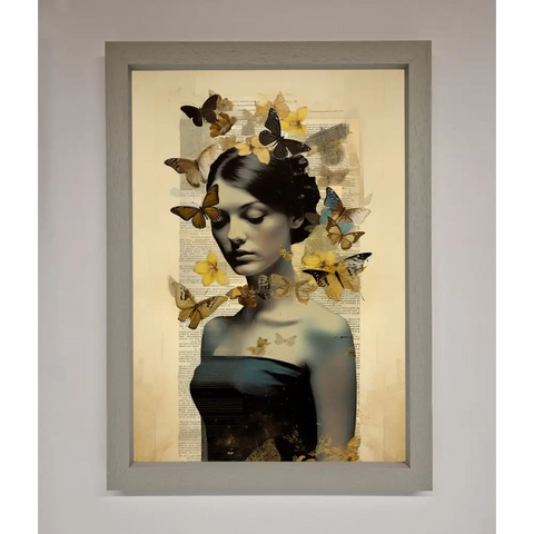 Butterfly Book Woman Framed Poster - A3 (29.7 x 42 cm) / Grey - Framed Print