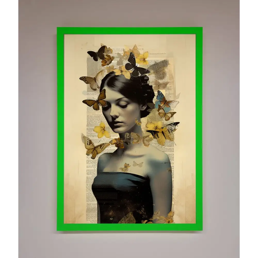 Butterfly Book Woman Framed Poster - A3 (29.7 x 42 cm) / Neon Dark Green - Framed Print