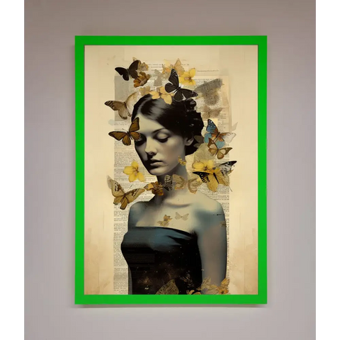 Butterfly Book Woman Framed Poster - A3 (29.7 x 42 cm) / Neon Dark Green - Framed Print