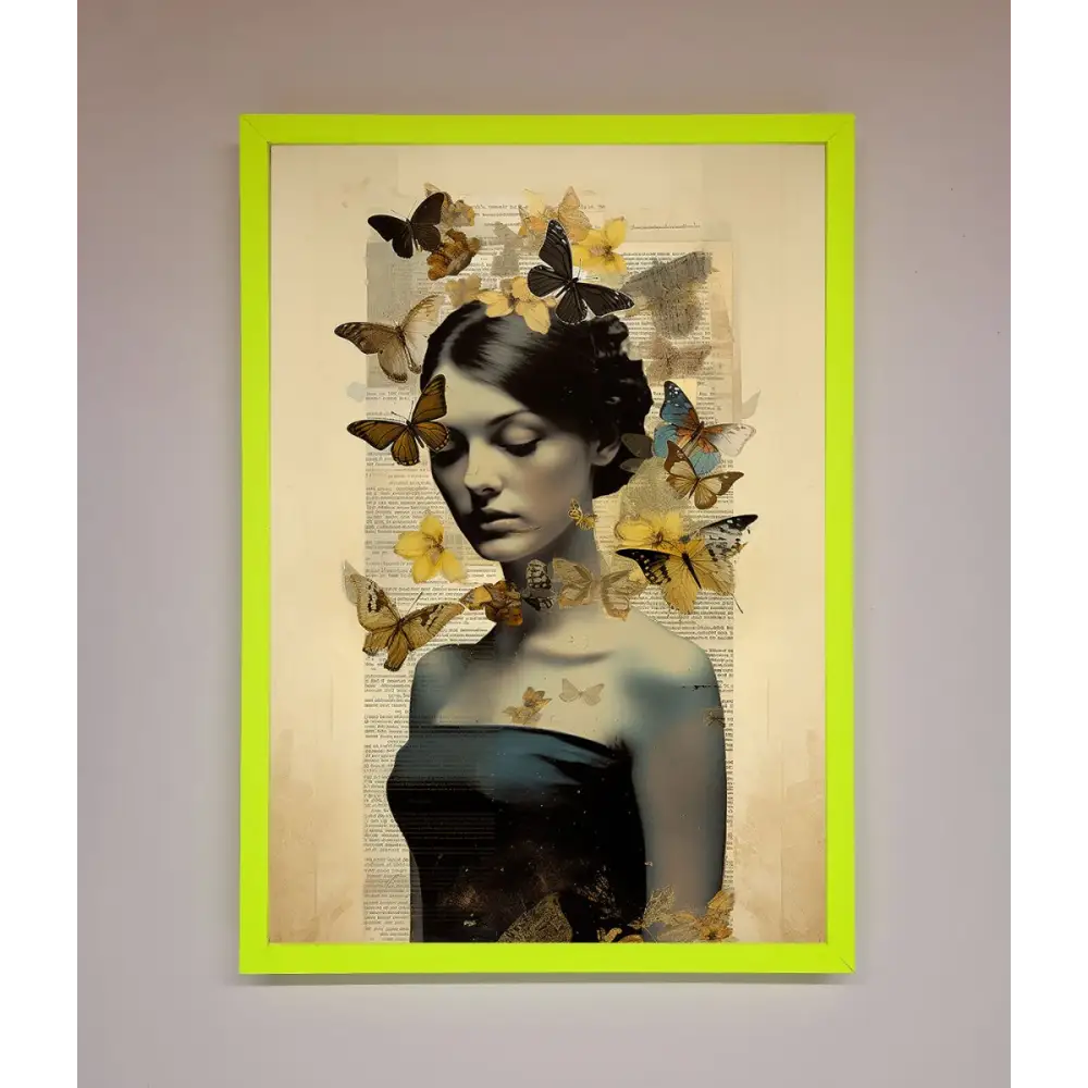 Butterfly Book Woman Framed Poster - A3 (29.7 x 42 cm) / Neon Green - Framed Print