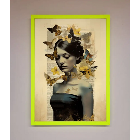 Butterfly Book Woman Framed Poster - A3 (29.7 x 42 cm) / Neon Green - Framed Print