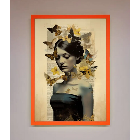 Butterfly Book Woman Framed Poster - A3 (29.7 x 42 cm) / Neon Orange - Framed Print