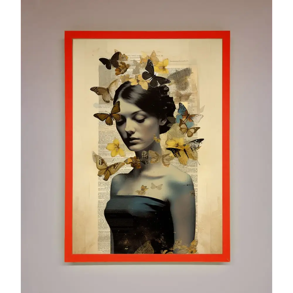 Butterfly Book Woman Framed Poster - A3 (29.7 x 42 cm) / Neon Red - Framed Print