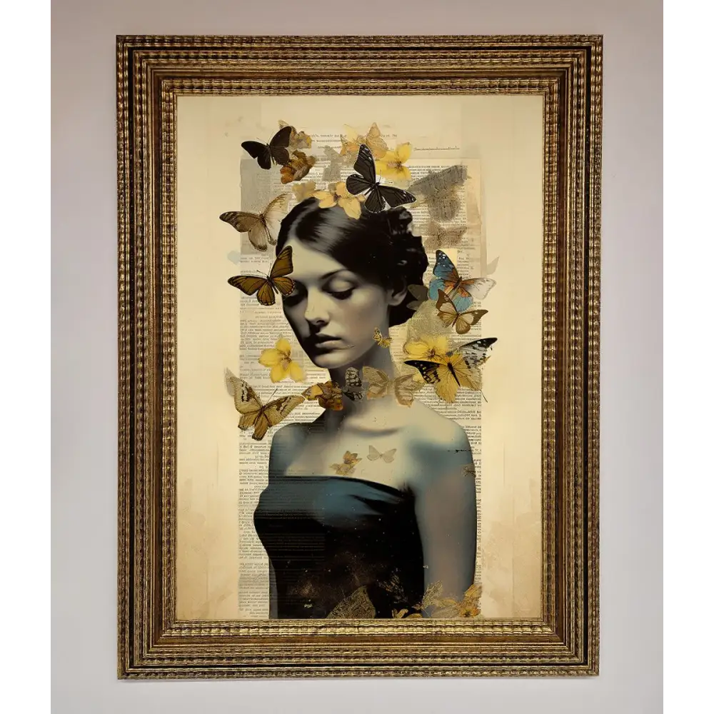 Butterfly Book Woman Framed Poster - A3 (29.7 x 42 cm) / Ornate Gold - Framed Print