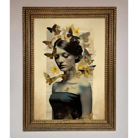 Butterfly Book Woman Framed Poster - A3 (29.7 x 42 cm) / Ornate Gold - Framed Print