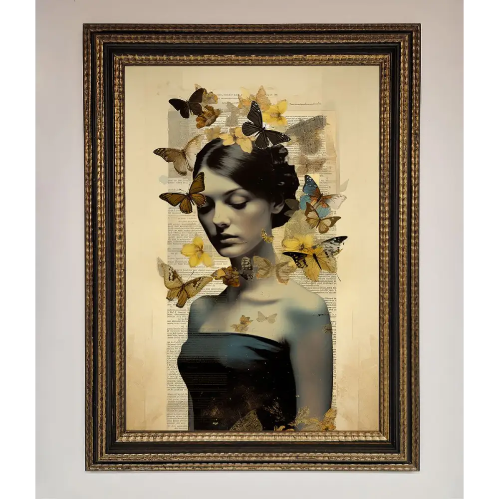 Butterfly Book Woman Framed Poster - A3 (29.7 x 42 cm) / Ornate Gold Black - Framed Print