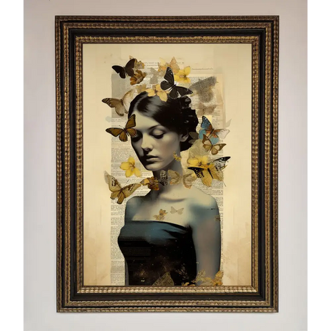 Butterfly Book Woman Framed Poster - A3 (29.7 x 42 cm) / Ornate Gold Black - Framed Print