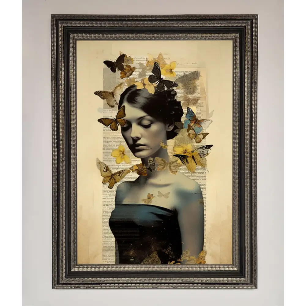 Butterfly Book Woman Framed Poster - A3 (29.7 x 42 cm) / Ornate Silver Black - Framed Print
