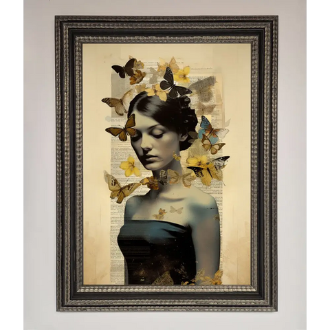 Butterfly Book Woman Framed Poster - A3 (29.7 x 42 cm) / Ornate Silver Black - Framed Print