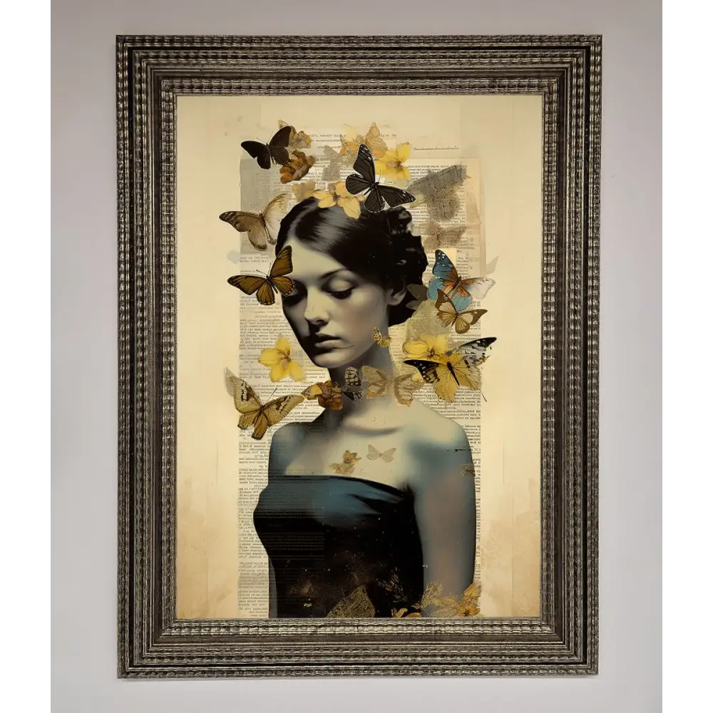 Butterfly Book Woman Framed Poster - A3 (29.7 x 42 cm) / Ornate Silver - Framed Print