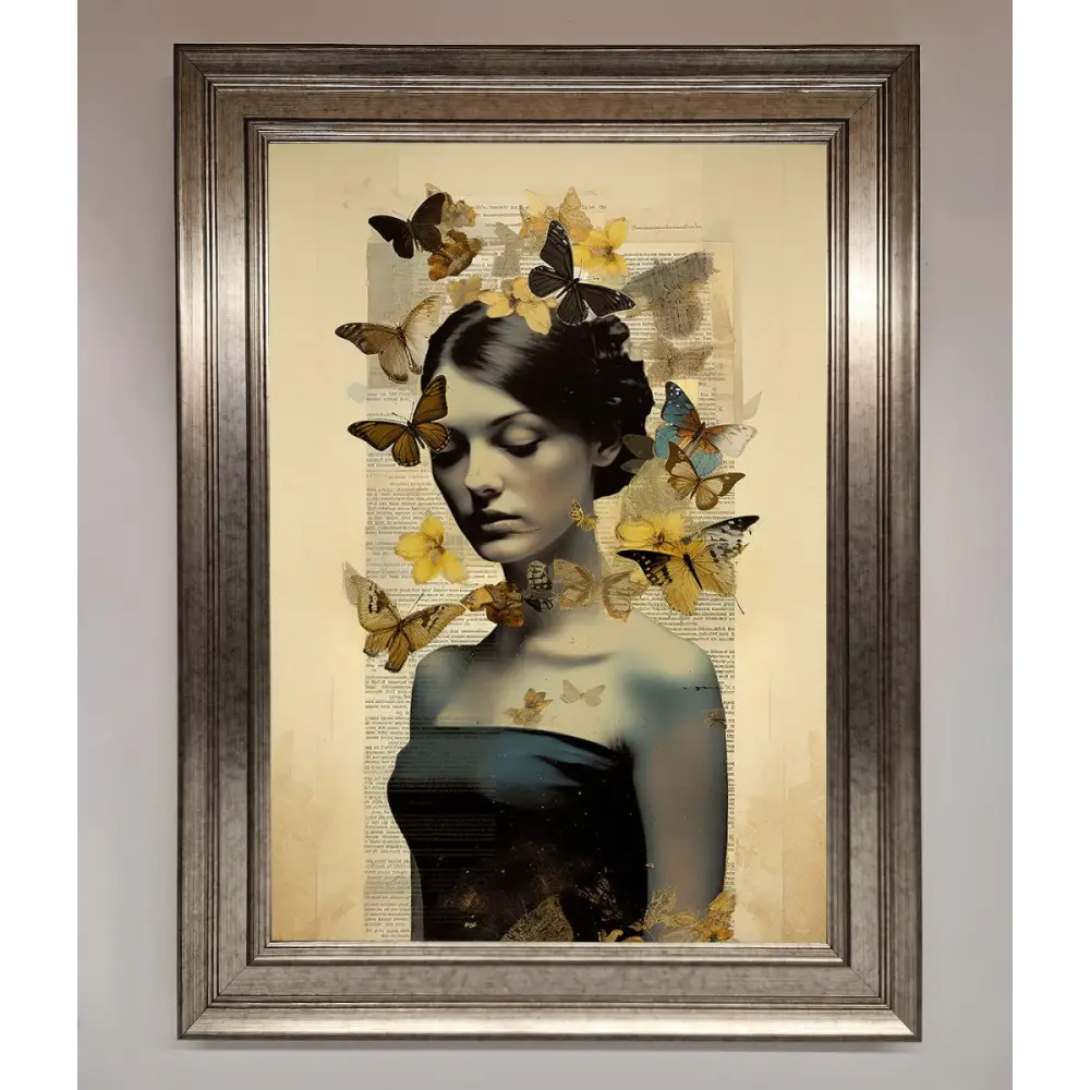Butterfly Book Woman Framed Poster - A3 (29.7 x 42 cm) / Silver - Framed Print