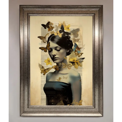 Butterfly Book Woman Framed Poster - A3 (29.7 x 42 cm) / Silver - Framed Print