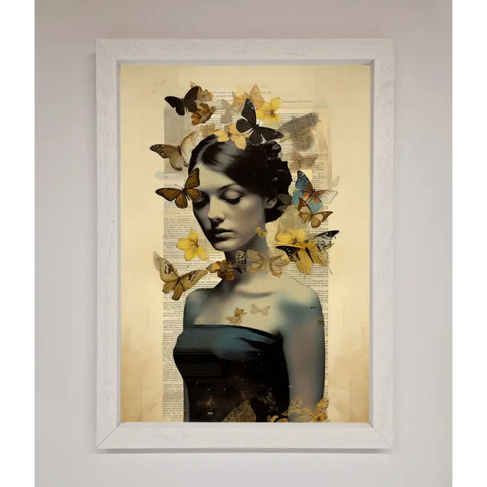 Butterfly Book Woman Framed Poster - A3 (29.7 x 42 cm) / White - Framed Print