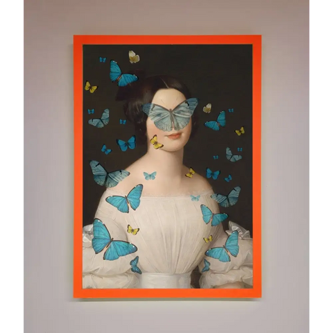 Butterfly Renaissance Framed Print - A3 (29.7 x 42 cm) / Neon Orange - Framed Print