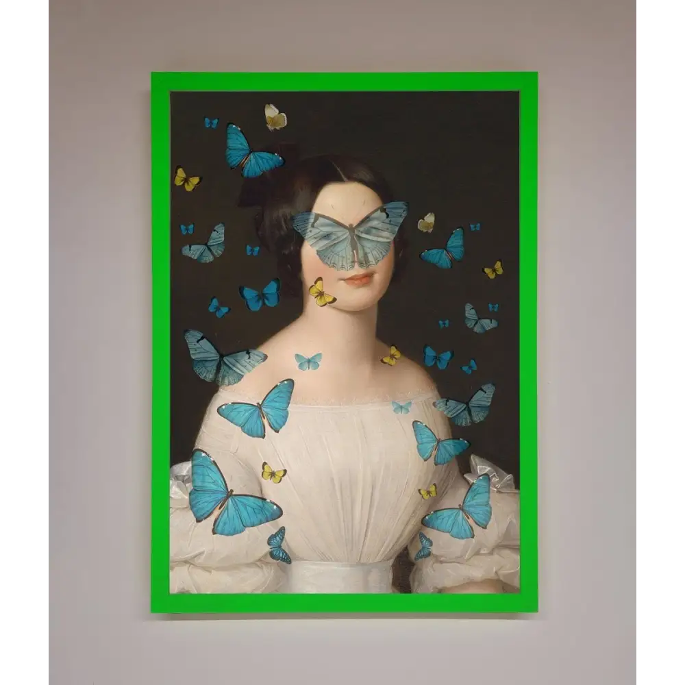 Butterfly Renaissance Framed Print - B0 (100 x 141 cm) / Neon Dark Green - Framed Print