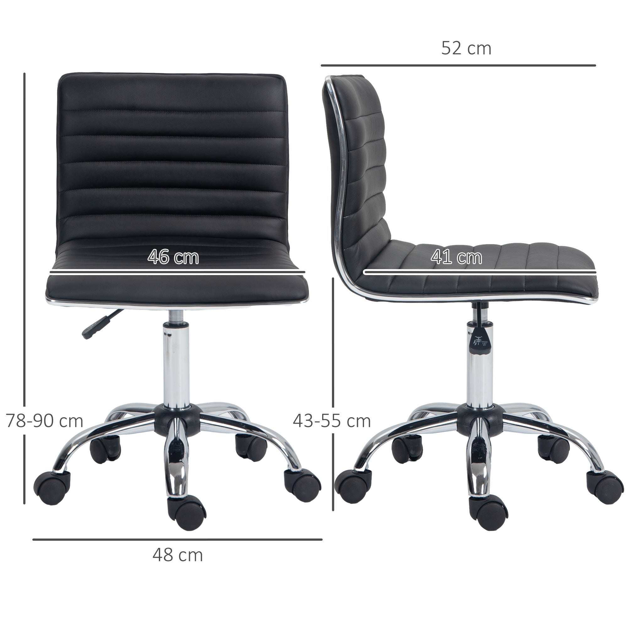 HOMCOM Adjustable Swivel Office Chair with Armless Mid-Back in PU Leather and Chrome Base - Black
