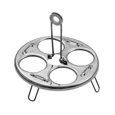 Silver stainless steel bygone egg lifter steam cooker insert with four compartments and central handle
