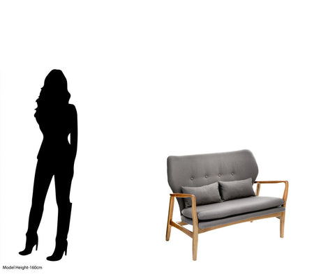 Stockholm 2 Seat Grey Sofa With Birchwood Frame