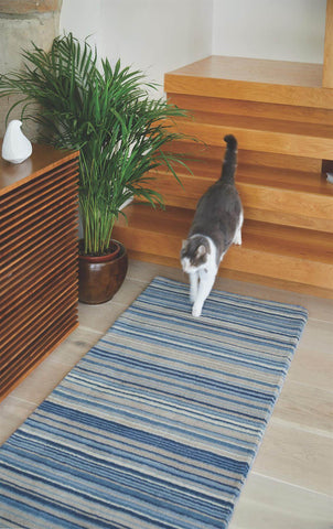 Fine Stripes Blue Wool Rug