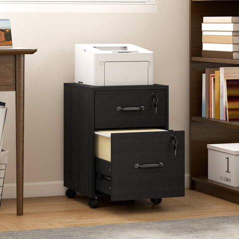 HOMCOM Rolling File Cabinet with 2 Drawers, Mobile Filing Cabinet with Hanging File Folder for Letter Sized Documents, Black