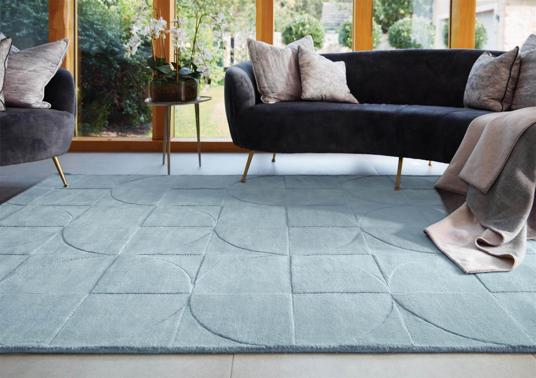 Penny Duck Egg Blue Geometric Wool Rug