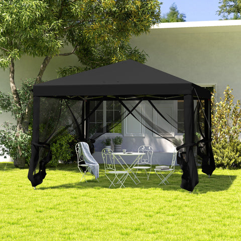 Outsunny 3 x 3\'c2\'a0m Pop Up Gazebo, 420D Garden Tent Canopy with Removable Mesh Sidewall Netting, Carry Bag for Garden Patio Outdoor, Black