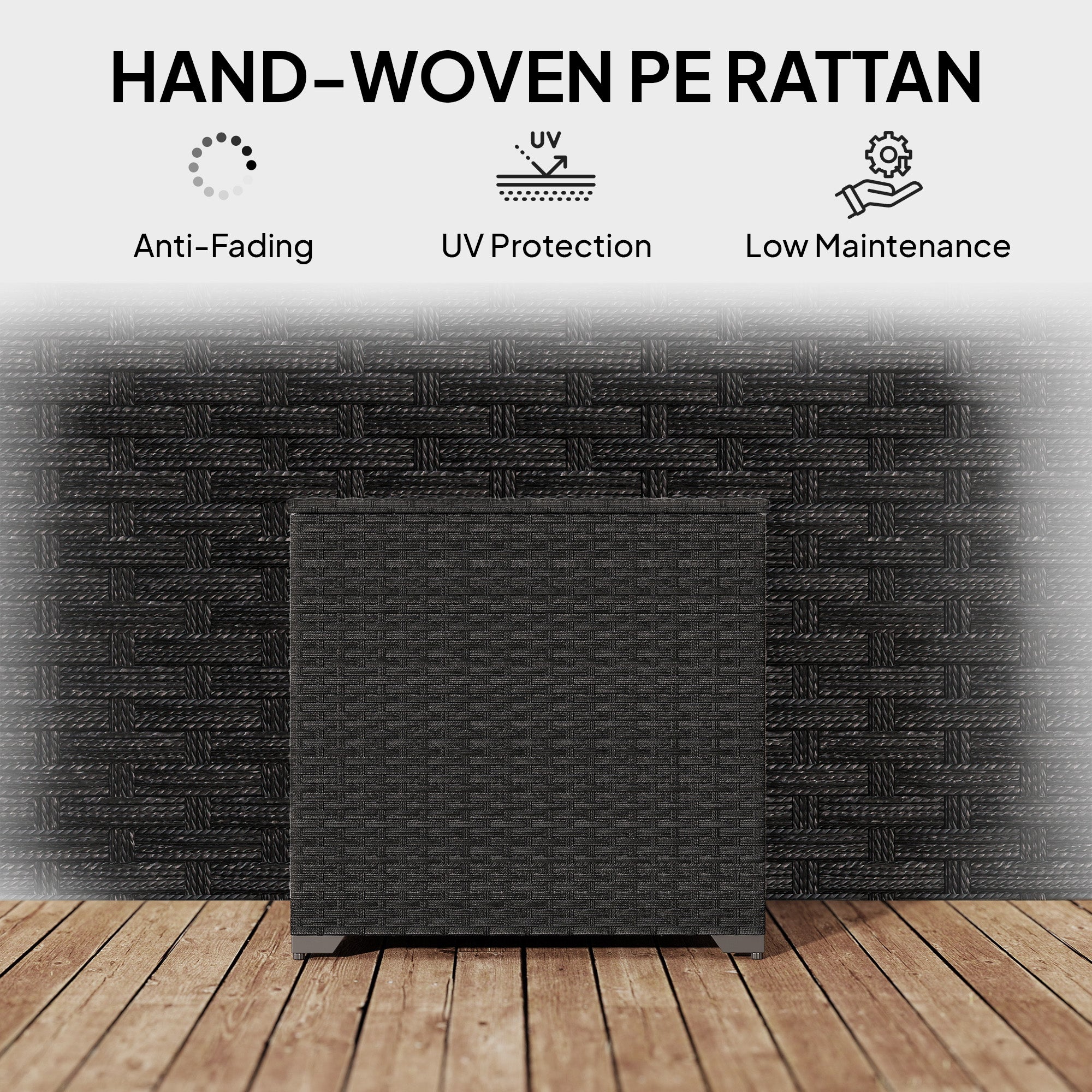 Outsunny 253L Garden Storage Box, Rattan Deck Box with Zipped Liner, Safe Pneumatic Rod, Patio Storage Container, Black