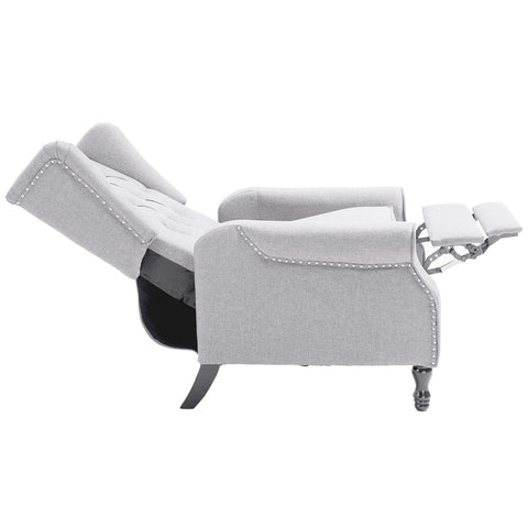 HOMCOM Recliner Armchair, Vintage Reclining Chair with Nail Head Trim, Wingback Chair with Button Tufted Back and Footrest, for Living Room, Light Grey