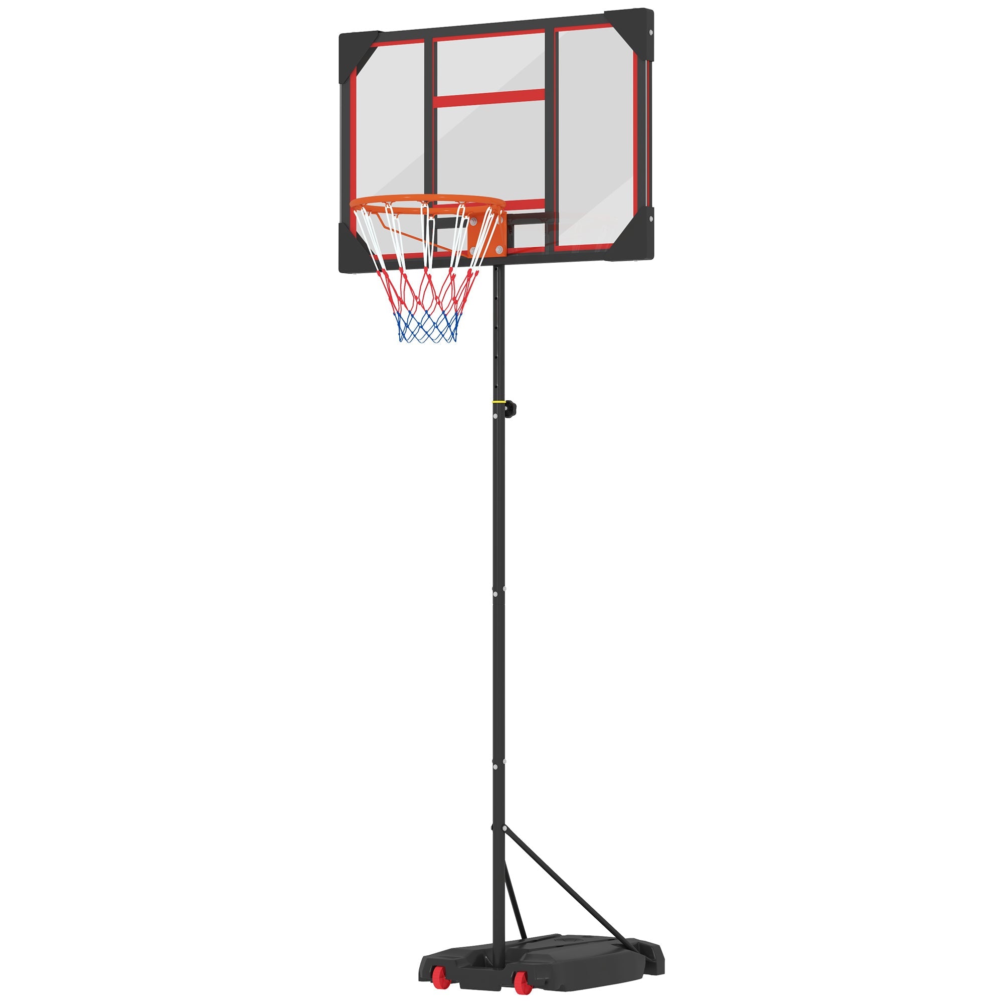AIYAPLAY Basketball Hoop Outdoor Indoor, 210-260cm Height Adjustable Basketball Hoop with Wheels, Larger Base, for 6+ Years, Red