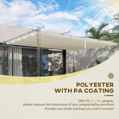 Outsunny Retractable Pergola Shade Cover, Replacement Canopy for 4 x 3 (m) Pergola, Retractable Roof, Cream White