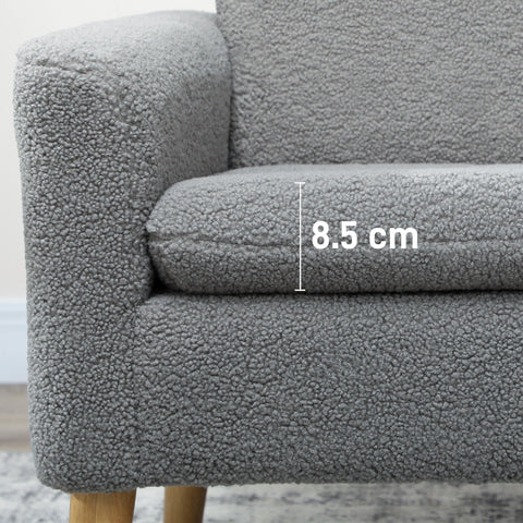 HOMCOM Armchair, Upholstered Accent Chair with Wood Legs and Wide Padded Seat, Teddy Occasional Chair, Grey