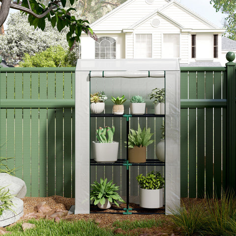 Outsunny 40 x 100cm Three Shelf Steel Frame Greenhouse - White