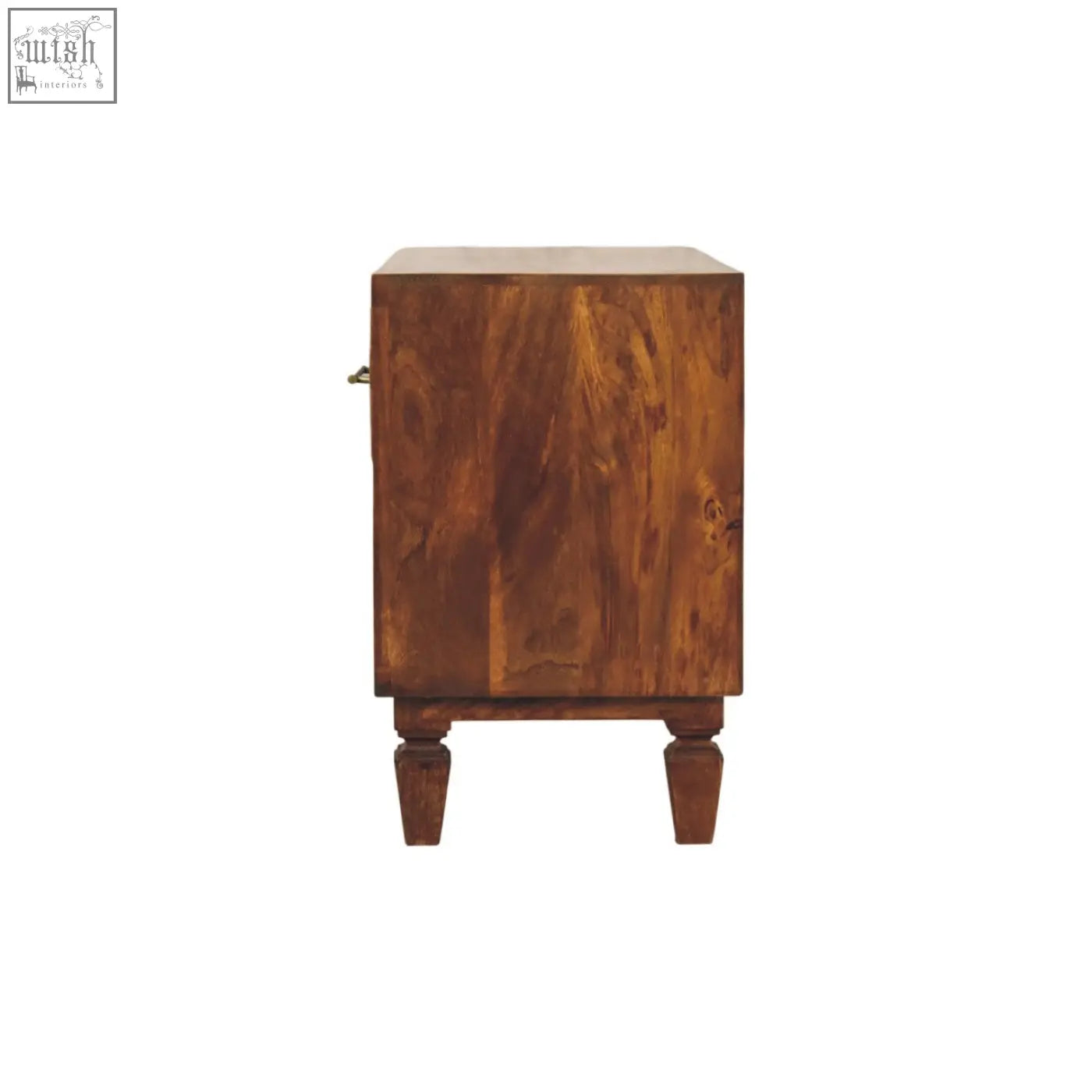 Rustic cadiz carved shoe bench with a warm brown wooden finish and visible grain patterns for storage and seating