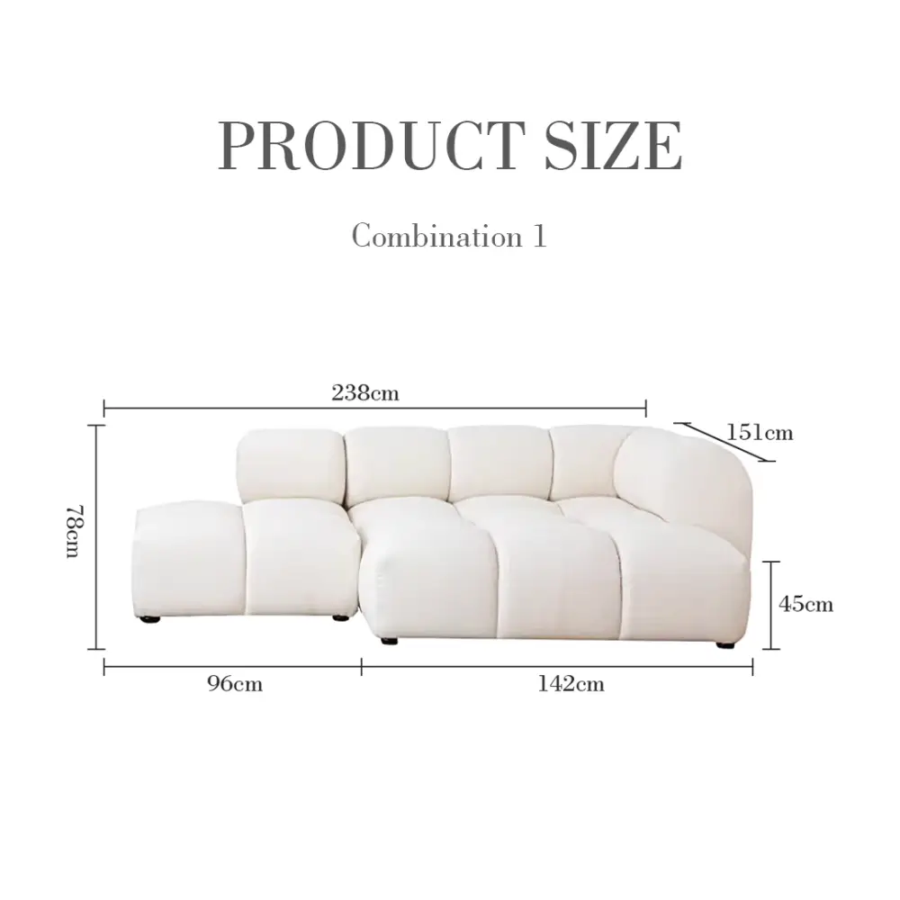 Caius Velvet Three Seater Module Sofa White Velvet