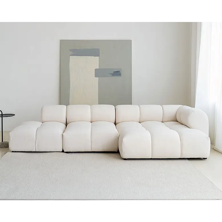 Caius Velvet Three Seater Module Sofa White Velvet