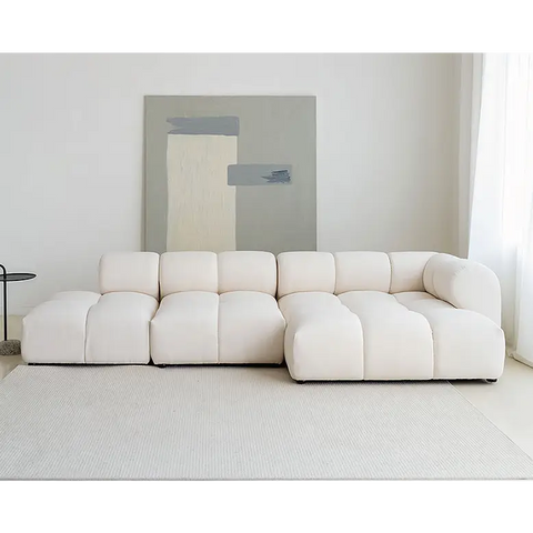 Caius Velvet Three Seater Module Sofa White Velvet