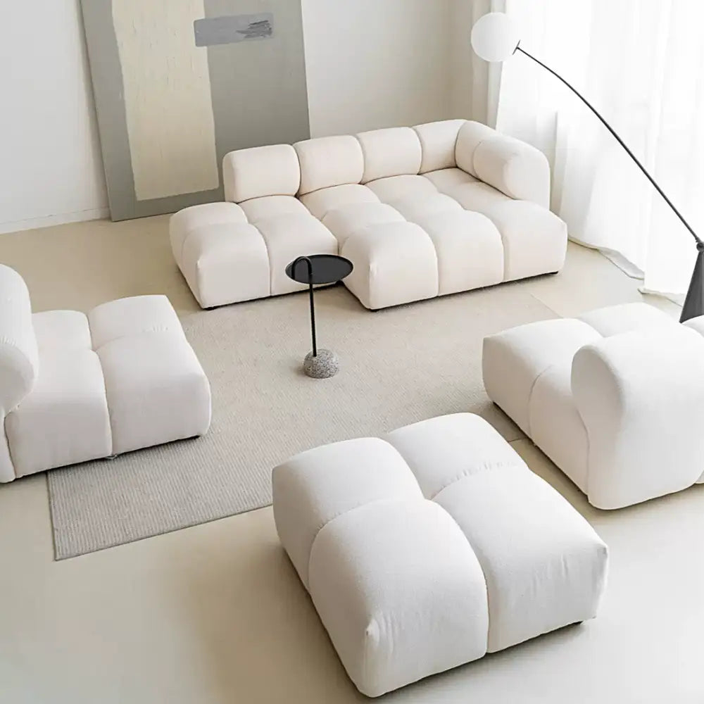 Caius Velvet Three Seater Module Sofa White Velvet