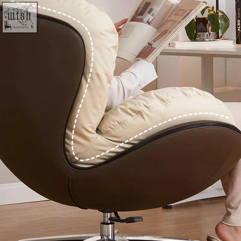 Cream and brown leather calder swivel office chair with stitched detailing and wheels for easy movement