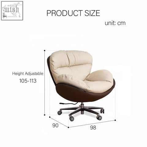 Cream and dark brown leathaire calder swivel office chair with wheels featuring a cushioned rounded swivel design