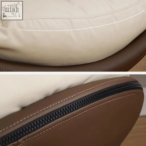Cream-colored cushion with brown leather trim and black zipper on the calder swivel office chair with wheels leathaire
