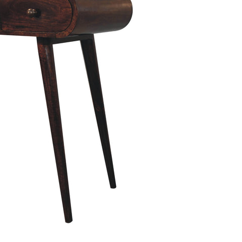 Dark wood california walnut dressing table with tapered legs and foldable mirror for stylish bedroom use