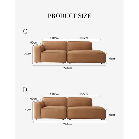 Calliope Brown Three Seater Sofa Real Leather - 220CM (No Chaise)