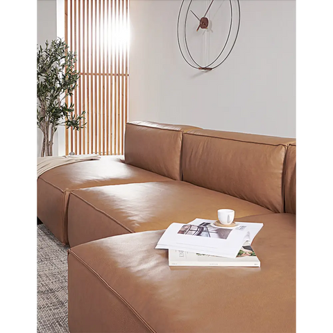 Calliope Brown Three Seater Sofa Real Leather