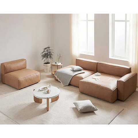 Calliope Brown Three Seater Sofa Real Leather