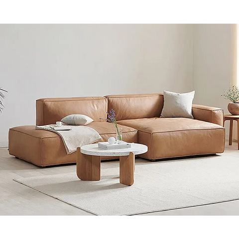 Calliope Brown Three Seater Sofa Real Leather