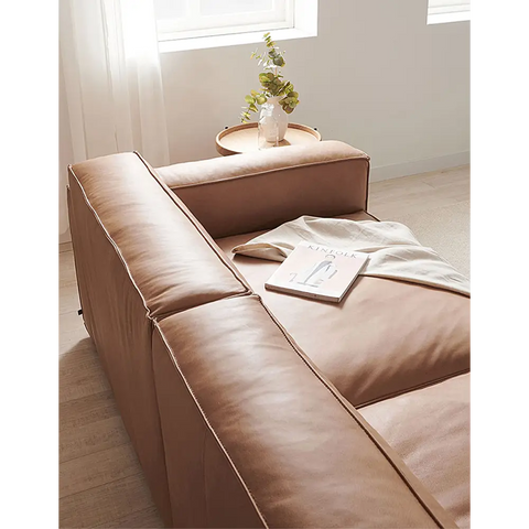 Calliope Brown Three Seater Sofa Real Leather