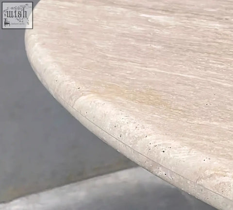 Beige marble callista round dining table with smooth rounded edge and natural veining perfect dining table