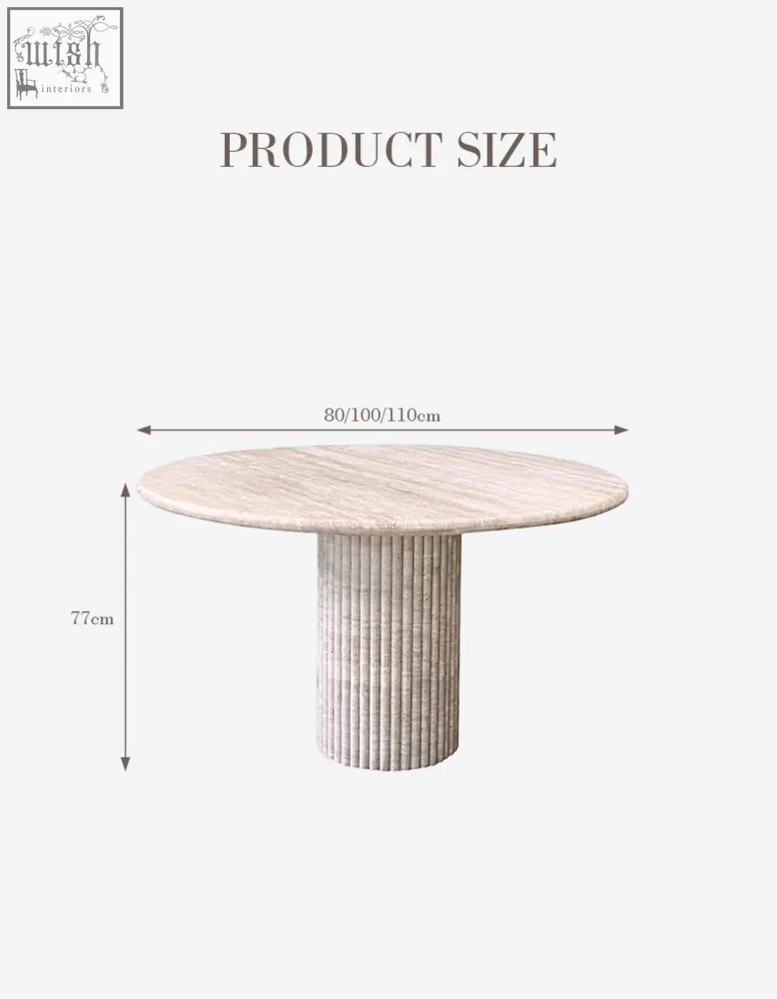 Callista round dining table with beige marble top and ribbed stone base sleek round dining table design