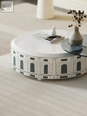 White round nesting coffee table with black roman amphitheater design from calloway nesting coffee table set