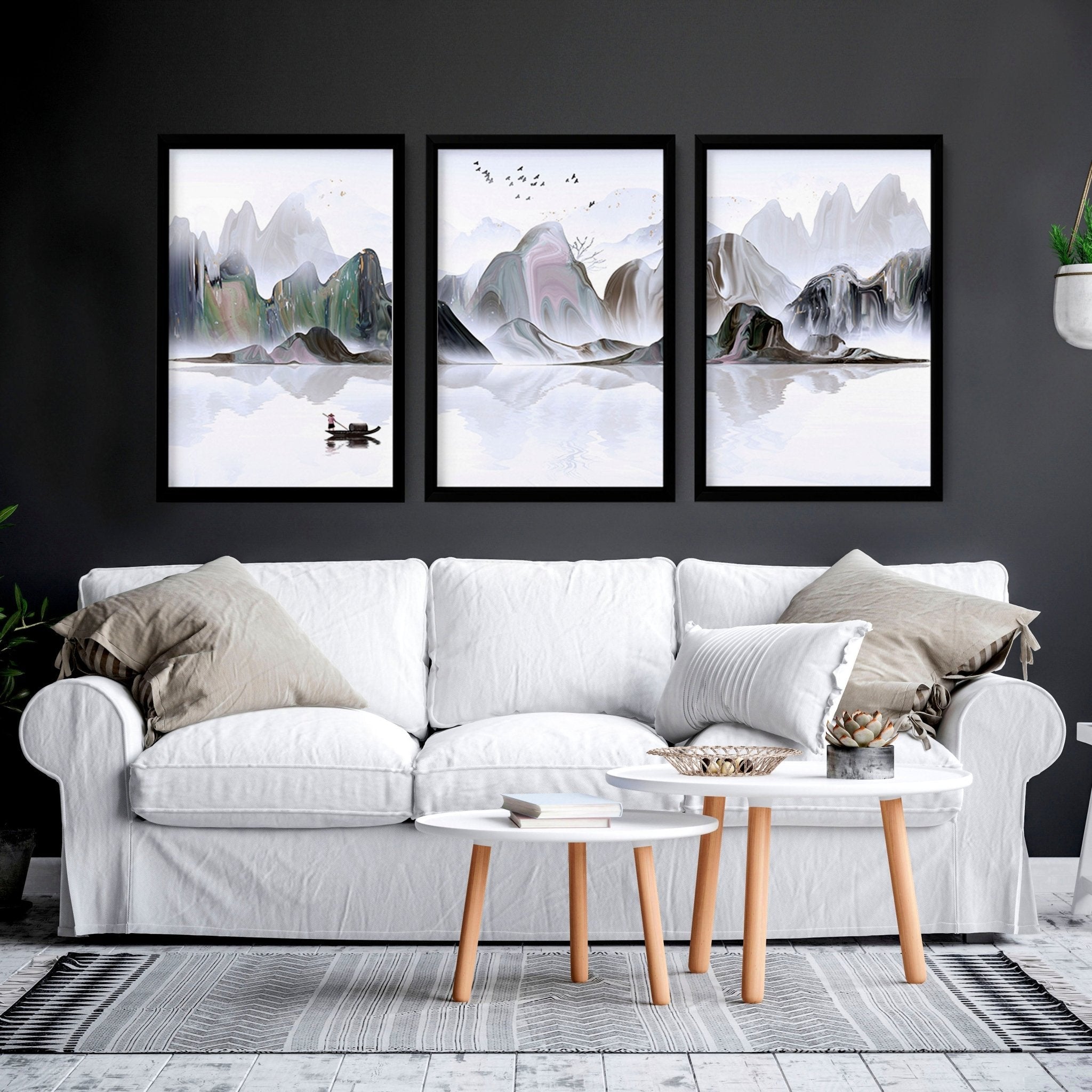 Calming artwork for living room | set of 3 wall art prints